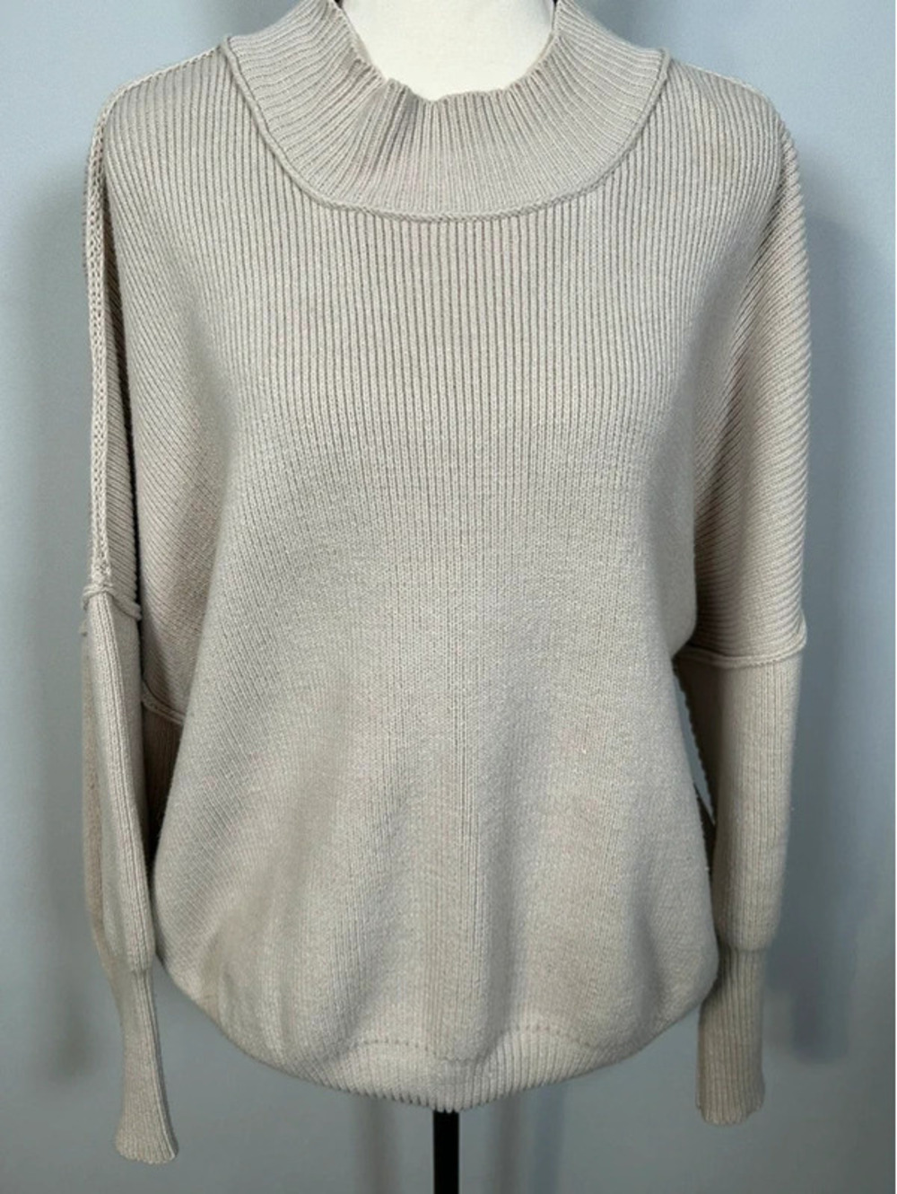Zenana XS Cream Beige Ribbed Knit Sweater Oversized Dolman Sleeve Cozy Pullover